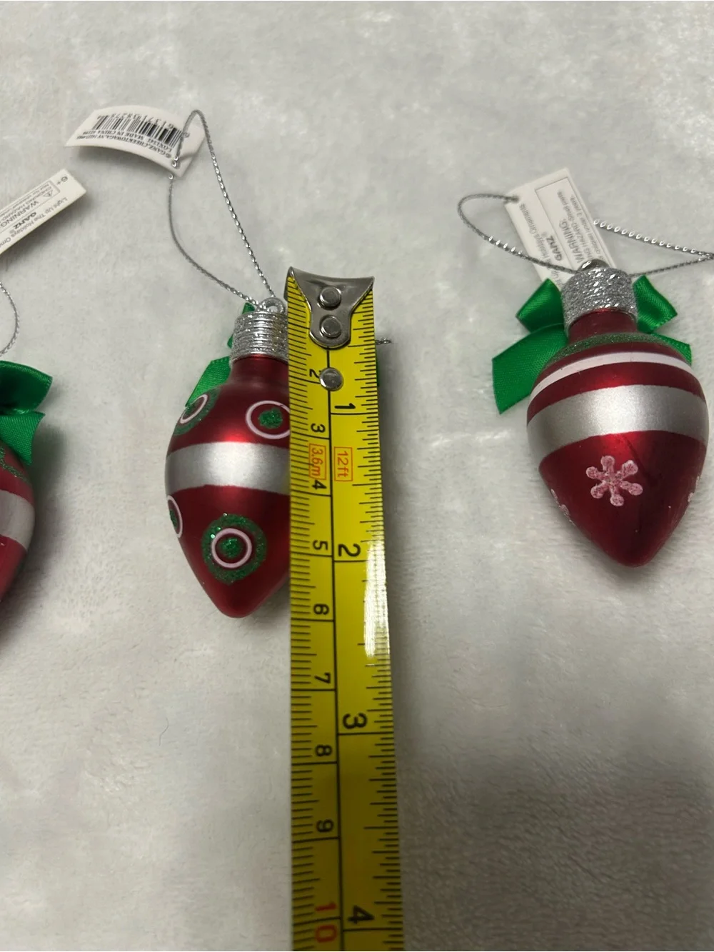 Vintage Ganz Christmas 4 ornaments small red sliver green light bulbs Alex Frank